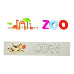 نمونه ساخت کلمه با حروف مگنتی انگلیسی — ZOO و COW روی کارت‌های راهنما