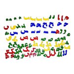 نمایش انواع شکل‌های حروف فارسی (ابتدا، میانه، پایان) با حروف و نشانه‌های رنگی آهنربایی