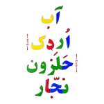 نمونه کلمه‌سازی با حروف آهنربایی فارسی: آب، اردک، حلزون، نجار — تمرین خواندن و نوشتن