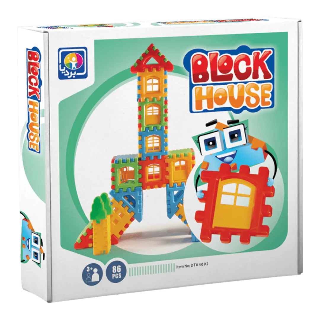 بسته بلوک خانه‌سازی ۸۶ قطعه — نمای جلوی جعبه Block House
