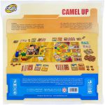 پشت جعبهٔ Camel Up با معرفی اجزا و نمونهٔ چیدمان