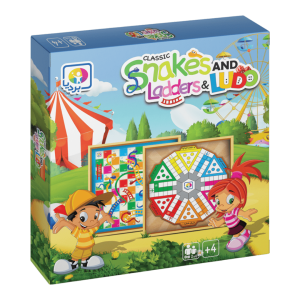 بسته منچ و مارپله چوبی ۶ نفره بردیا — نمای جلوی جعبه (Snakes & Ladders & Ludo)