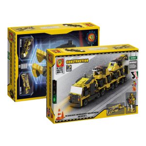 دو جعبه لگو BT4037 کنار هم؛ روی یکی مدل کامیون راهسازی و روی دیگری ربات تبدیل‌شونده نمایش داده شده است