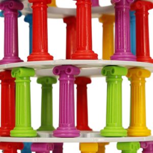 نمای نزدیک از نحوه چیدمان ستون‌های رنگی روی حلقه‌های بازی دژوما