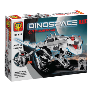 جعبه جلویی لگو دایناسور BT825 با طرح DinoSpace و تصویر دایناسور رباتیک ساخته‌شده