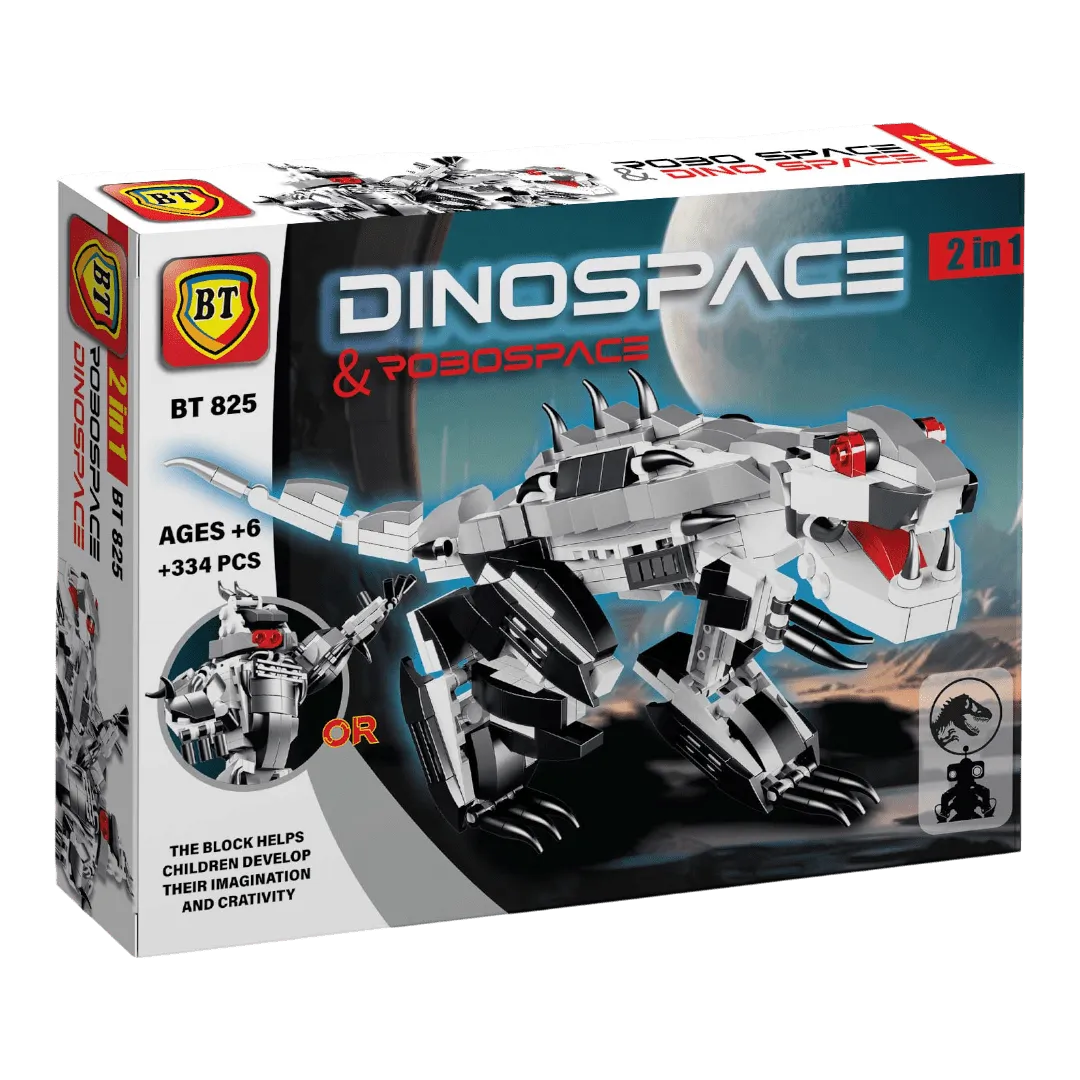 جعبه جلویی لگو دایناسور BT825 با طرح DinoSpace و تصویر دایناسور رباتیک ساخته‌شده
