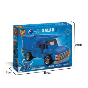 جعبه لگو نیسان BT830 با نمایش ابعاد تقریبی ۴۰×۳۰×۷ سانتیمتر در کنار تصویر وانت آبی