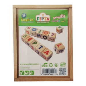 بسته‌بندی جعبه چوبی بازی آموزش الفبا و اعداد انگلیسی برند سپتا